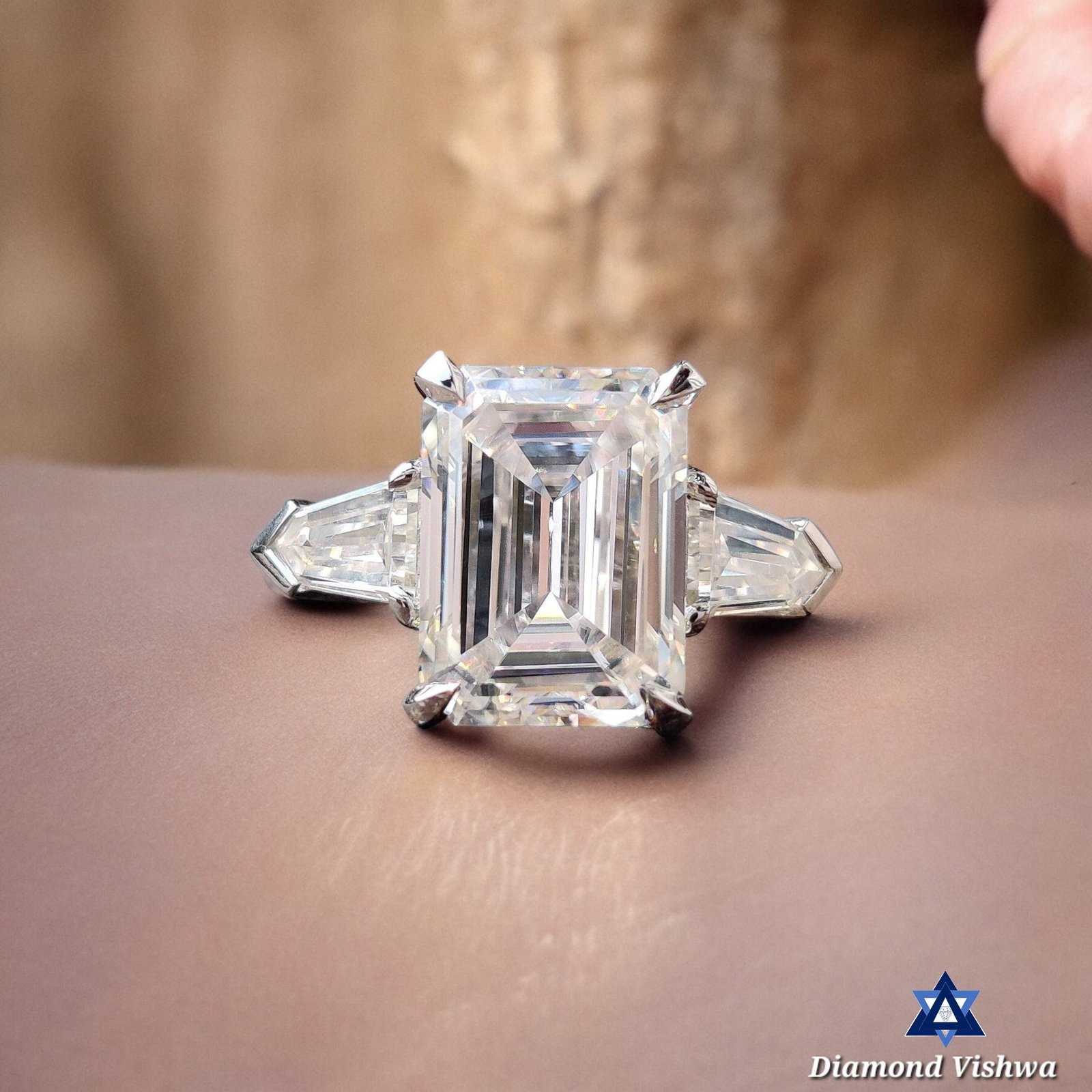 il_fullxfull-Photoroom_3 5 CT Emerald Cut Moissanite Engagement Ring | Three Stone Moissanite Wedding Band | Side Bullet Accents | Yellow/Rose/White Gold | His/Hers Set - Image 1
