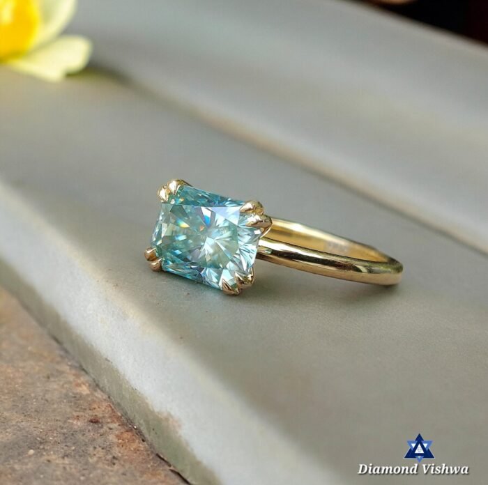 1.62 Carat Green Radiant Moissanite East-West Solitaire Ring | Double Claw Prong Setting | Engagement Wedding Bridal Jewelry - Image 7