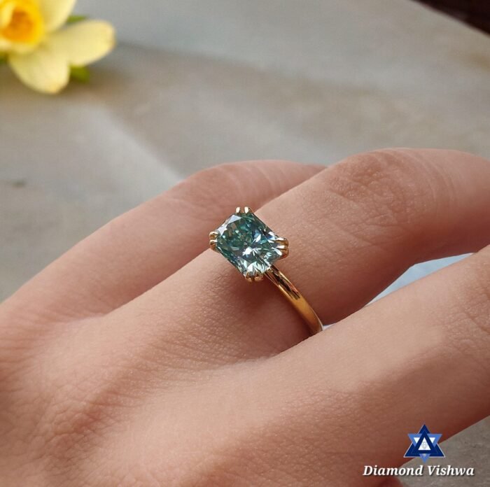 1.62 Carat Green Radiant Moissanite East-West Solitaire Ring | Double Claw Prong Setting | Engagement Wedding Bridal Jewelry - Image 5