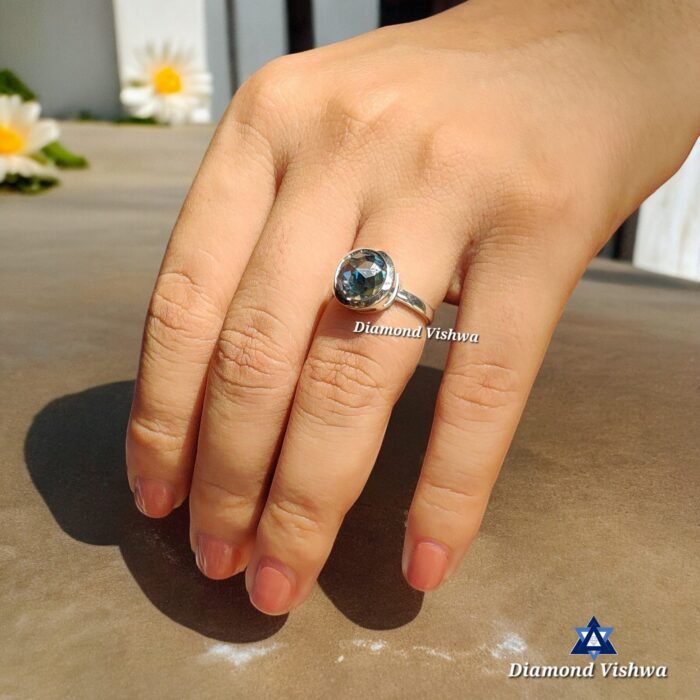 3.40 CT Round Rose Cut Aqua Blue Moissanite Solitaire Bezel Set Engagement Wedding Ring - Image 6