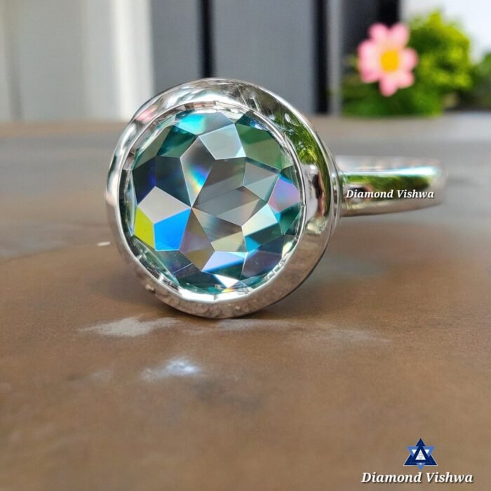 3.40 CT Round Rose Cut Aqua Blue Moissanite Solitaire Bezel Set Engagement Wedding Ring - Image 2