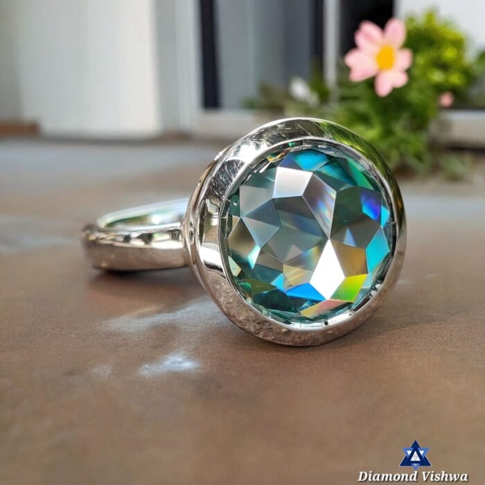 3.40 CT Round Rose Cut Aqua Blue Moissanite Solitaire Bezel Set Engagement Wedding Ring - Image 3