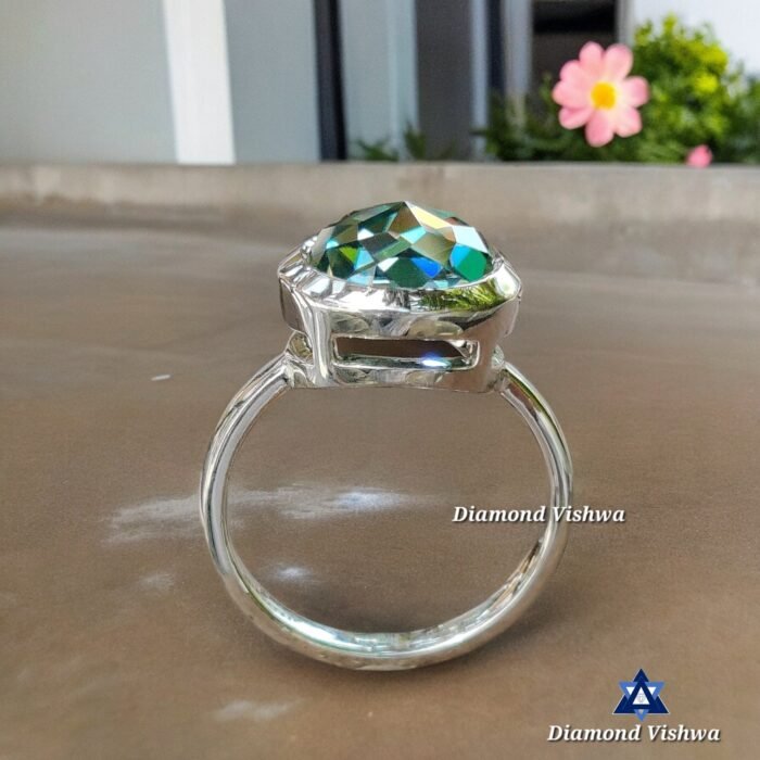 3.40 CT Round Rose Cut Aqua Blue Moissanite Solitaire Bezel Set Engagement Wedding Ring - Image 4