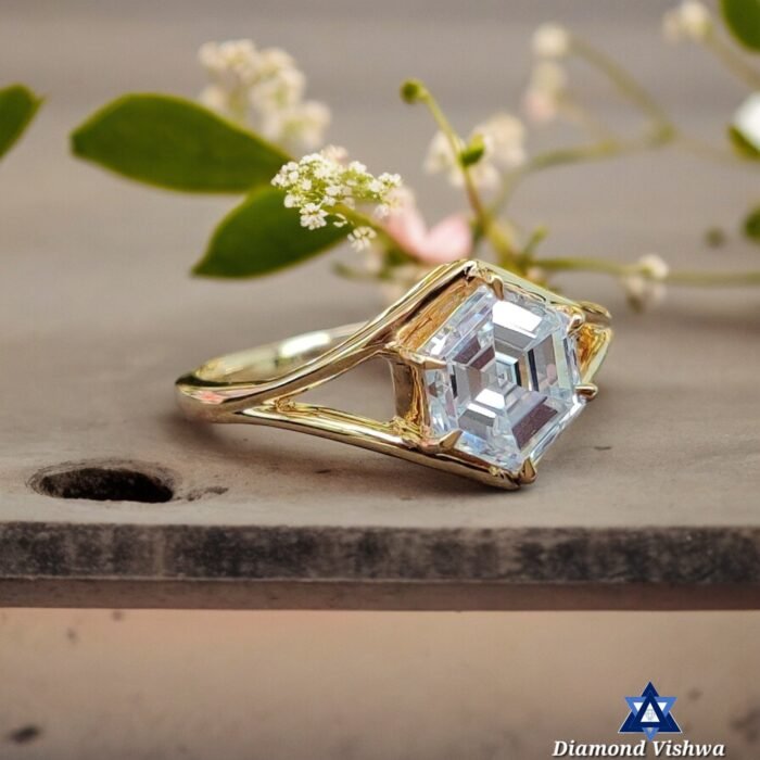 Vintage Colorless Moissanite Engagement Ring 1.24 CT Hexagon Cut Six Prong 14K Solid Gold Solitaire - Image 2