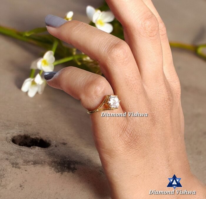 Vintage Colorless Moissanite Engagement Ring 1.24 CT Hexagon Cut Six Prong 14K Solid Gold Solitaire - Image 4