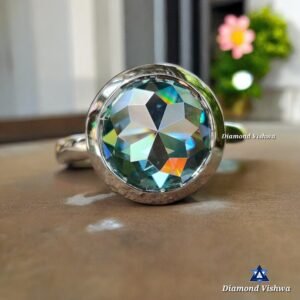 3.40 CT Round Rose Cut Aqua Blue Moissanite Solitaire Bezel Set Engagement Wedding Ring