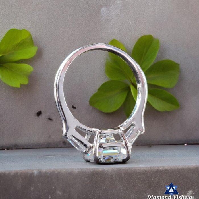 2.68 CTW Emerald Cut Moissanite Three Stone Engagement Ring with Tapered Baguettes | Solid White Gold Anniversary Wedding Bridal Jewelry - Image 5