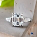 2.68 CTW Emerald Cut Moissanite Three Stone Engagement Ring with Tapered Baguettes | Solid White Gold Anniversary Wedding Bridal Jewelry