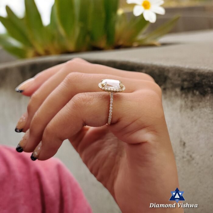 3.44ct Cushion Old European Cut Moissanite Halo Ring | Double Claw Prongs | Yellow Gold Engagement - Image 5