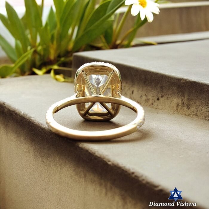 3.44ct Cushion Old European Cut Moissanite Halo Ring | Double Claw Prongs | Yellow Gold Engagement - Image 4