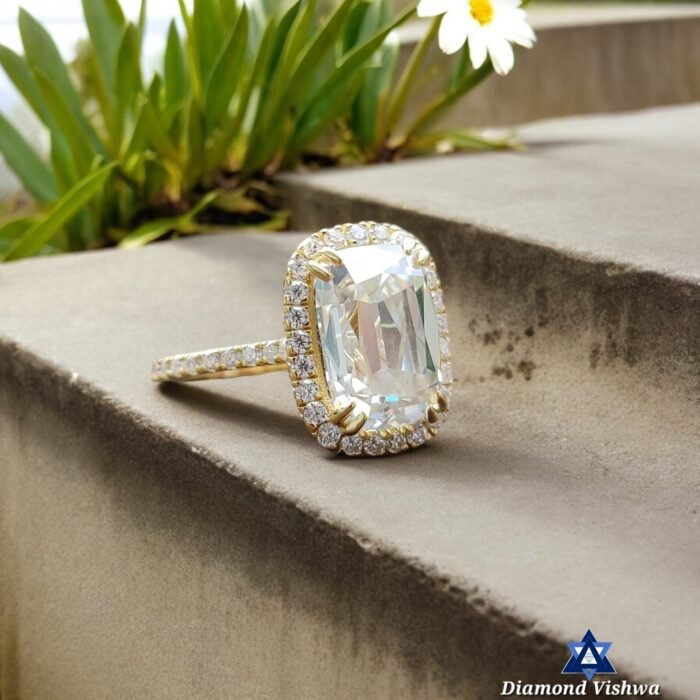 3.44ct Cushion Old European Cut Moissanite Halo Ring | Double Claw Prongs | Yellow Gold Engagement - Image 3