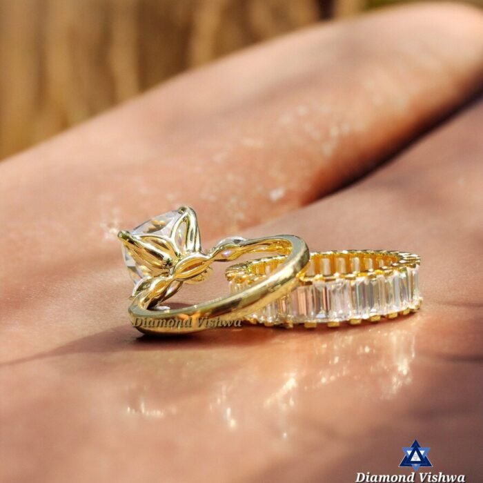 4.48 Ct Three-Stone Cushion Moissanite Bridal Ring Set - Image 2