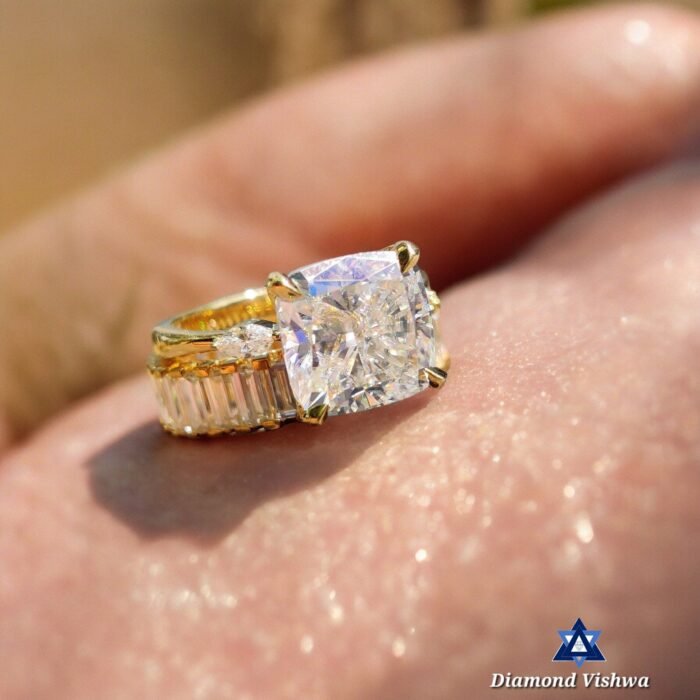 4.48 Ct Three-Stone Cushion Moissanite Bridal Ring Set - Image 3