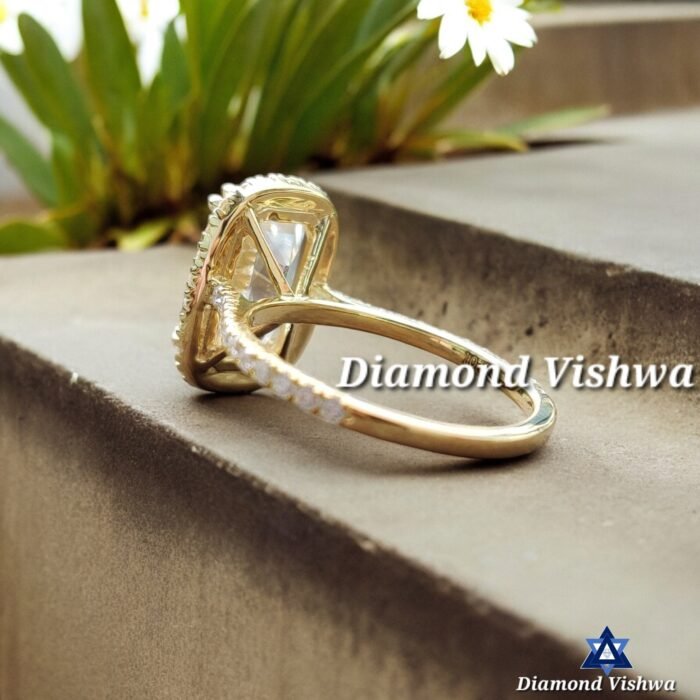 3.44ct Cushion Old European Cut Moissanite Halo Ring | Double Claw Prongs | Yellow Gold Engagement - Image 2