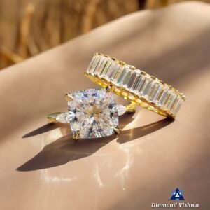 4.48 Ct Three-Stone Cushion Moissanite Bridal Ring Set
