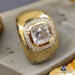 4 CT Cushion Colorless Moissanite Men's Ring - Flush Setting Gold Band