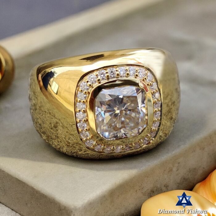 4 CT Cushion Colorless Moissanite Men's Ring - Flush Setting Gold Band - Image 3