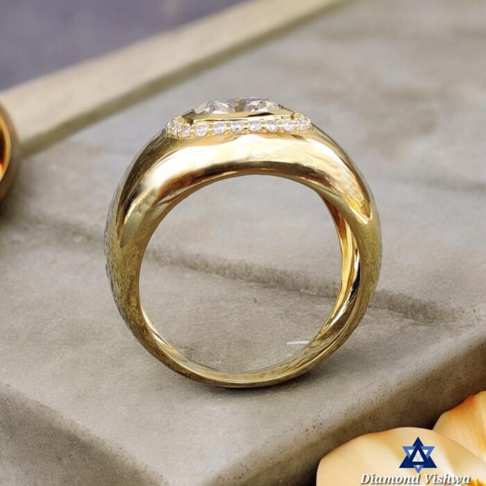 4 CT Cushion Colorless Moissanite Men's Ring - Flush Setting Gold Band - Image 4