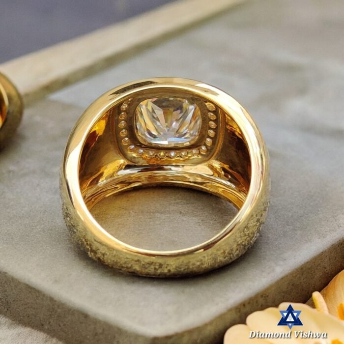 4 CT Cushion Colorless Moissanite Men's Ring - Flush Setting Gold Band - Image 5