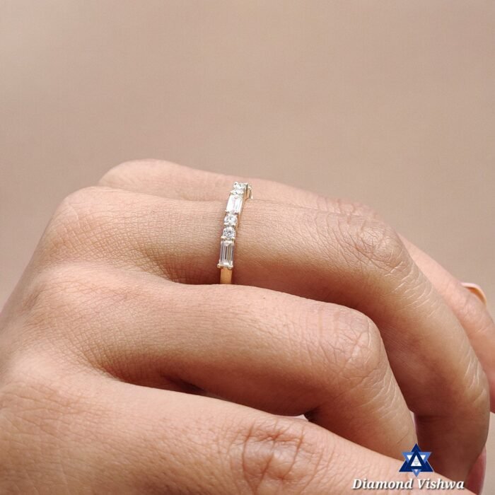 0.64 TCW Baguette & Round Moissanite Half Eternity Wedding Band in Yellow Gold - Image 4