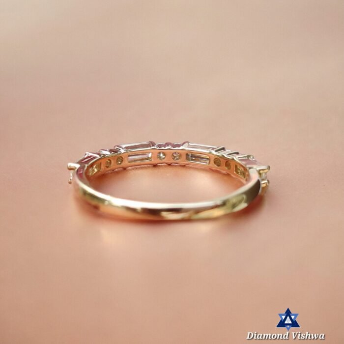 0.64 TCW Baguette & Round Moissanite Half Eternity Wedding Band in Yellow Gold - Image 5