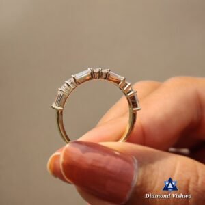 0.64 TCW Baguette & Round Moissanite Half Eternity Wedding Band in Yellow Gold
