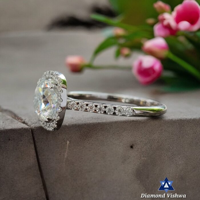 Cushion Crushed Ice Moissanite Ring | 2.62 CT Halo Pavé Cathedral - Image 5