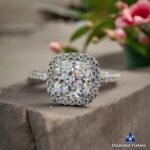 Cushion Crushed Ice Moissanite Ring | 2.62 CT Halo Pavé Cathedral