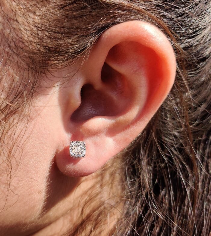 Cushion Crushed Ice Moissanite Earrings - Claw Prong Studs, Elegant Bridal Jewelry, Perfect Wedding Gift - Image 6