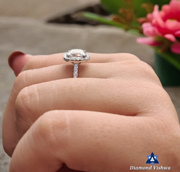Cushion Crushed Ice Moissanite Ring | 2.62 CT Halo Pavé Cathedral - Image 2