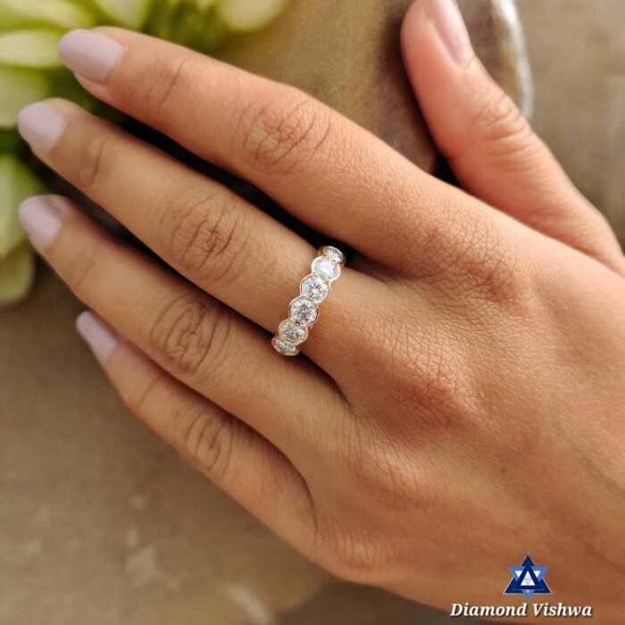 1.5 CT Round Lab Grown Diamond Bezel Ring - 14K Rose Gold Wedding Band - Image 6