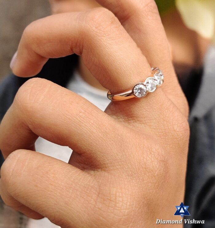 1.5 CT Round Lab Grown Diamond Bezel Ring - 14K Rose Gold Wedding Band - Image 4