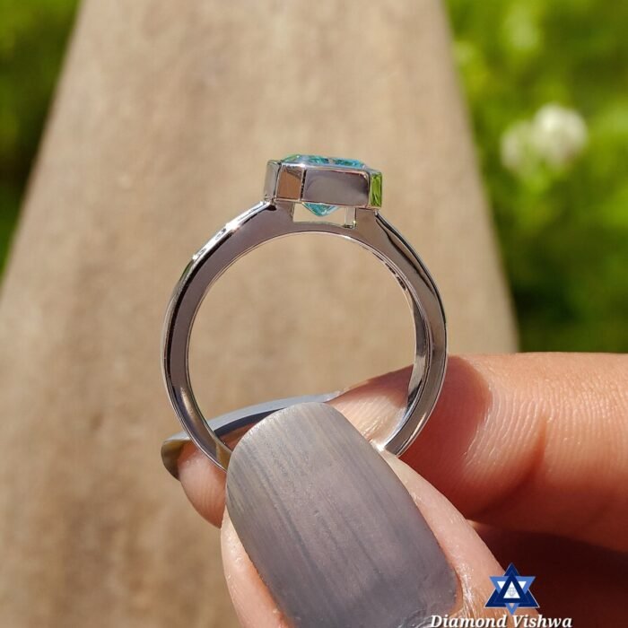 Bezel Set Cushion Cut Cyan Blue Moissanite Engagement Ring - Channel Set Pave Band - Image 7