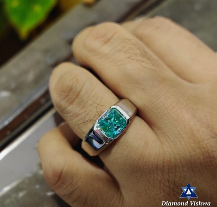 Radiant Blue Moissanite 3 Stone Men's Ring, Engagement Wedding Anniversary Father's - Image 8