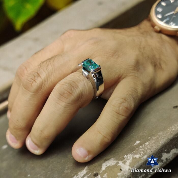 Radiant Blue Moissanite 3 Stone Men's Ring, Engagement Wedding Anniversary Father's - Image 7