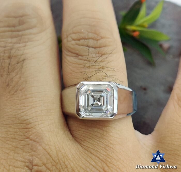 4.42 CT Asscher Moissanite Men's Bezel Solitaire Ring, Engagement Wedding Anniversary - Image 9