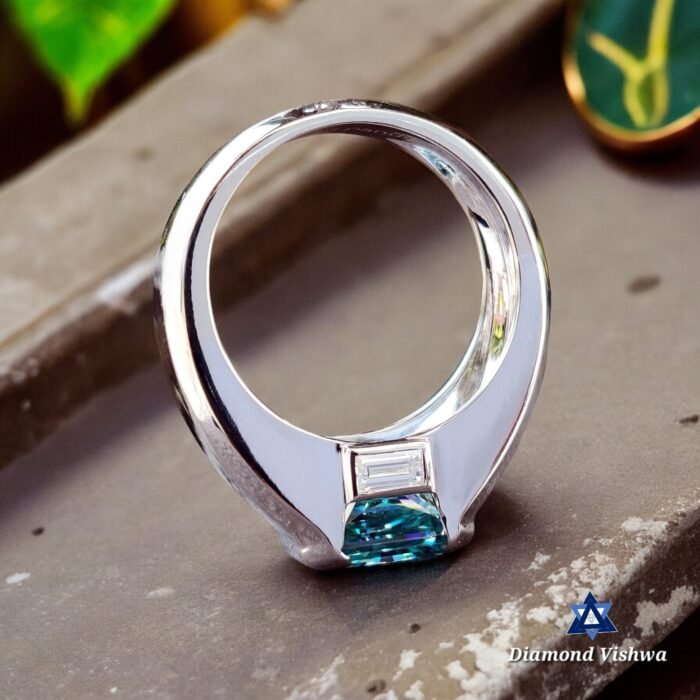 Radiant Blue Moissanite 3 Stone Men's Ring, Engagement Wedding Anniversary Father's - Image 5