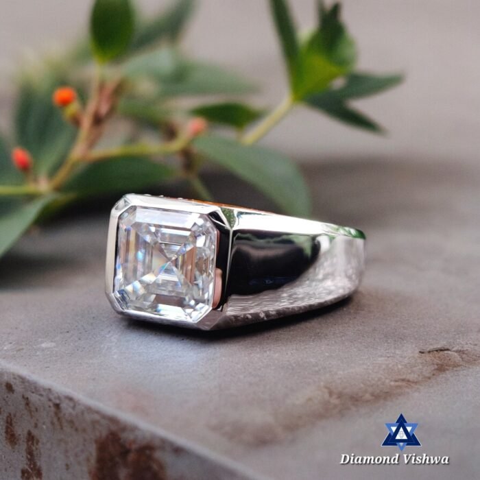 4.42 CT Asscher Moissanite Men's Bezel Solitaire Ring, Engagement Wedding Anniversary - Image 2
