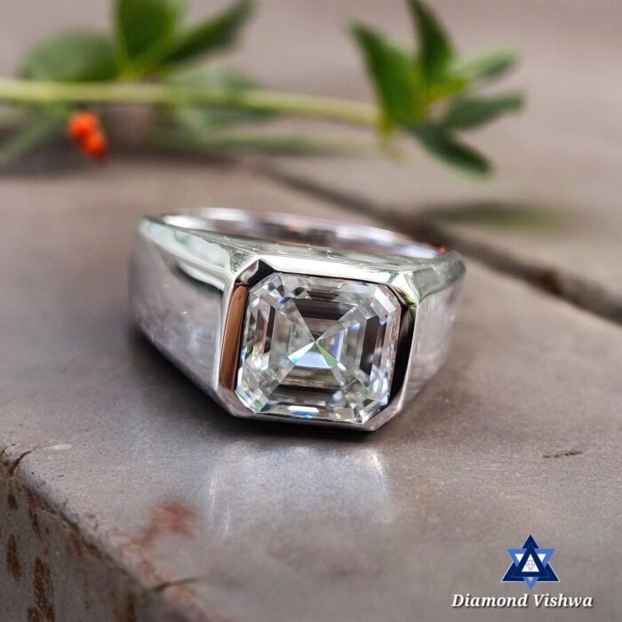4.42 CT Asscher Moissanite Men's Bezel Solitaire Ring, Engagement Wedding Anniversary - Image 3