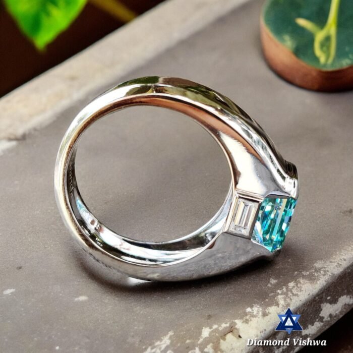 Radiant Blue Moissanite 3 Stone Men's Ring, Engagement Wedding Anniversary Father's - Image 4