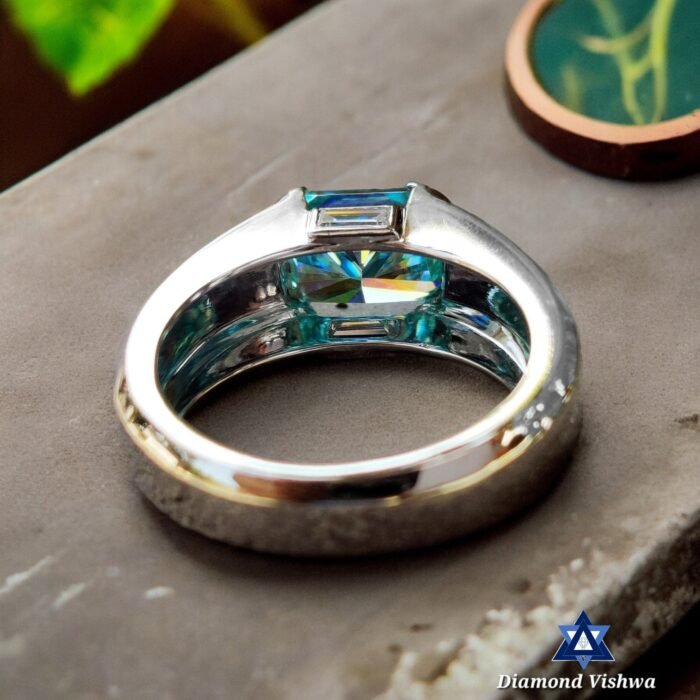 Radiant Blue Moissanite 3 Stone Men's Ring, Engagement Wedding Anniversary Father's - Image 2