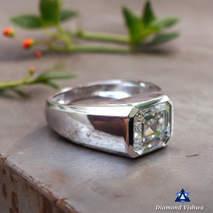 4.42 CT Asscher Moissanite Men's Bezel Solitaire Ring, Engagement Wedding Anniversary - Image 4