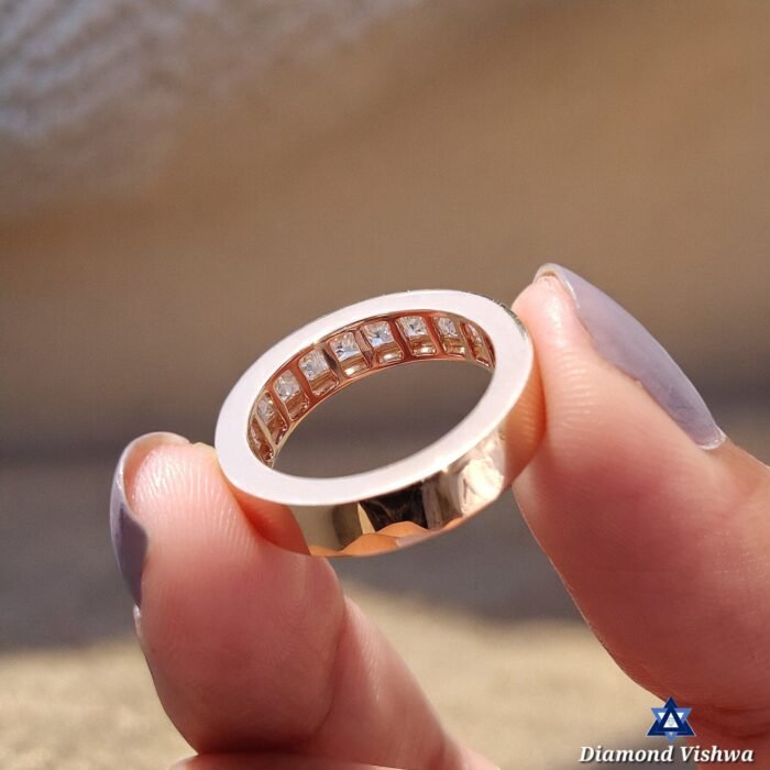 3.00mm Princess Cut Lab Grown Diamond Half Eternity Band Channel Set Wedding Ring - Image 6