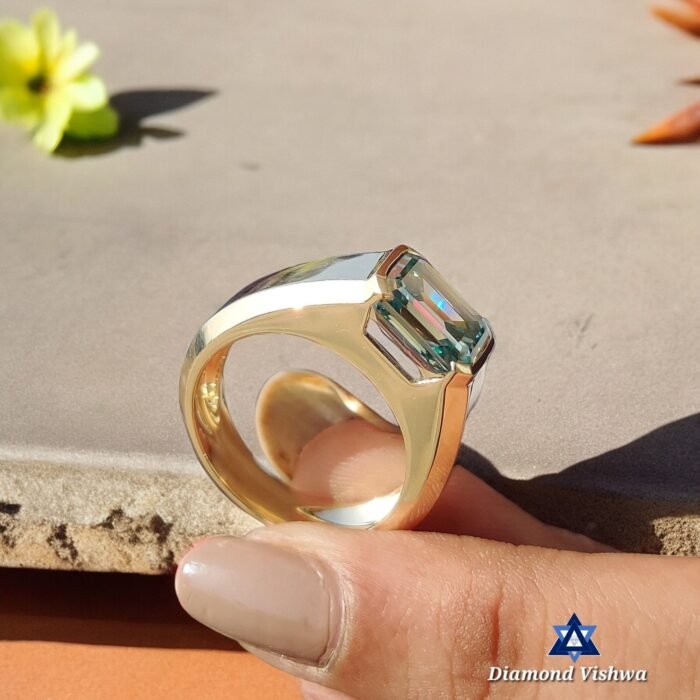 4.11 CT Emerald Blue Moissanite Half Bezel Men's Ring, Engagement Anniversary Gift - Image 2