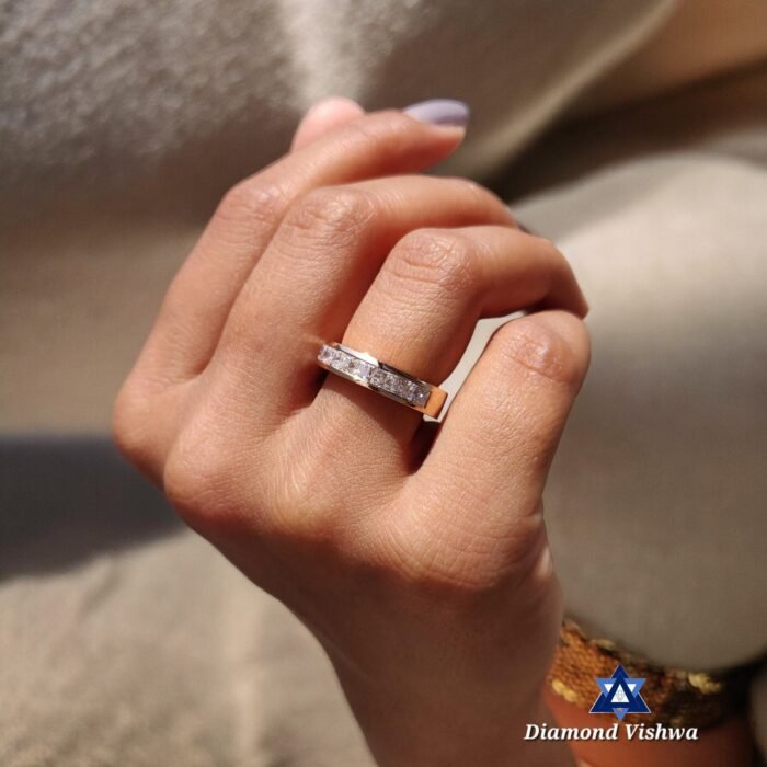 3.00mm Princess Cut Lab Grown Diamond Half Eternity Band Channel Set Wedding Ring - Image 2