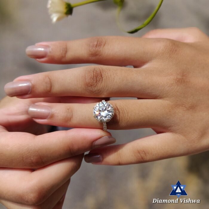 Old European Cut Moissanite Ring – Octagonal Halo Antique Style - Image 3