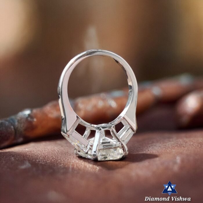 5 CT Emerald Cut Moissanite Engagement Ring | Three Stone Moissanite Wedding Band | Side Bullet Accents | Yellow/Rose/White Gold | His/Hers Set - Image 3