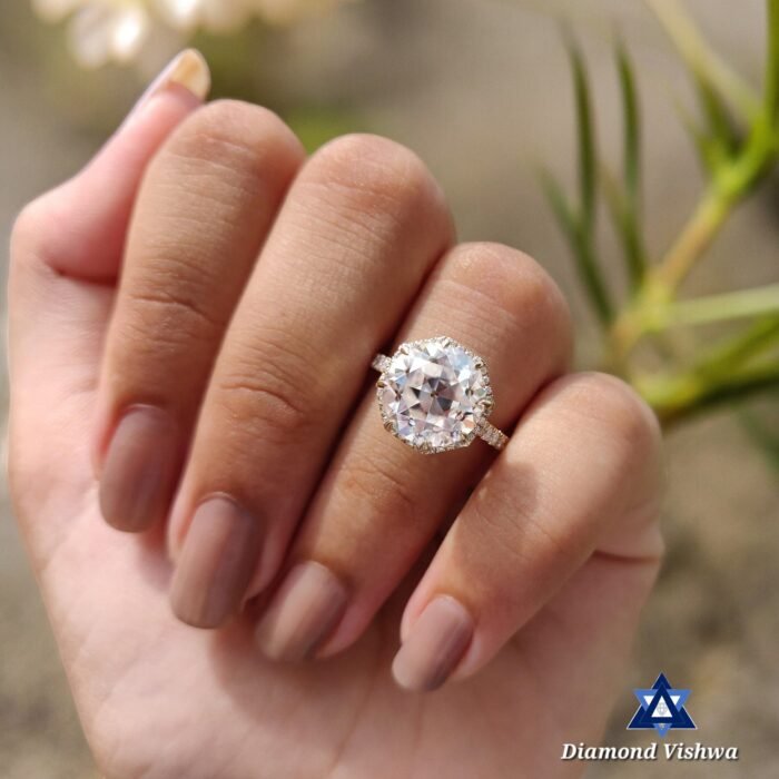 Old European Cut Moissanite Ring – Octagonal Halo Antique Style - Image 8