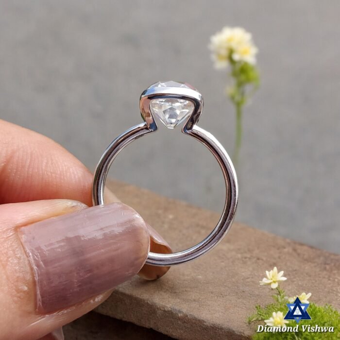 3.5 CT Cushion Old Mine Cut Moissanite Open Gallery Half Bezel Set Engagement Ring - Image 6