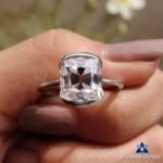 3.5 CT Cushion Old Mine Cut Moissanite Open Gallery Half Bezel Set Engagement Ring